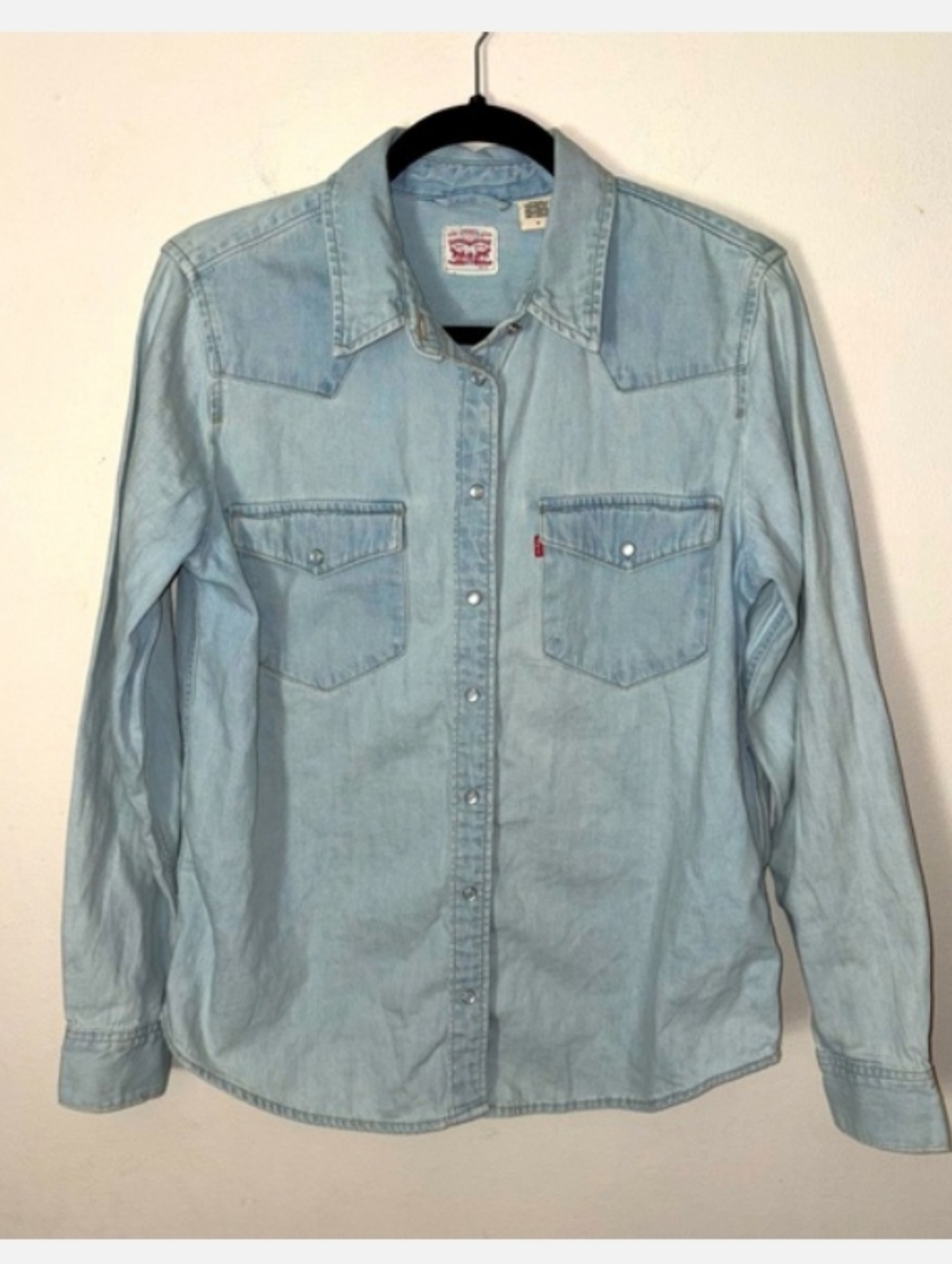 🤠🦋🌻Levi's Light Blue Denim Western Teen 15yearsShirt -Pearlsnap Long Sleeve